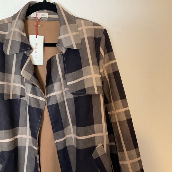 Solitaire | Belted Plaid Jacket | Brown | Faux Suede | Trench | NWT | Large - Picture 6 of 16